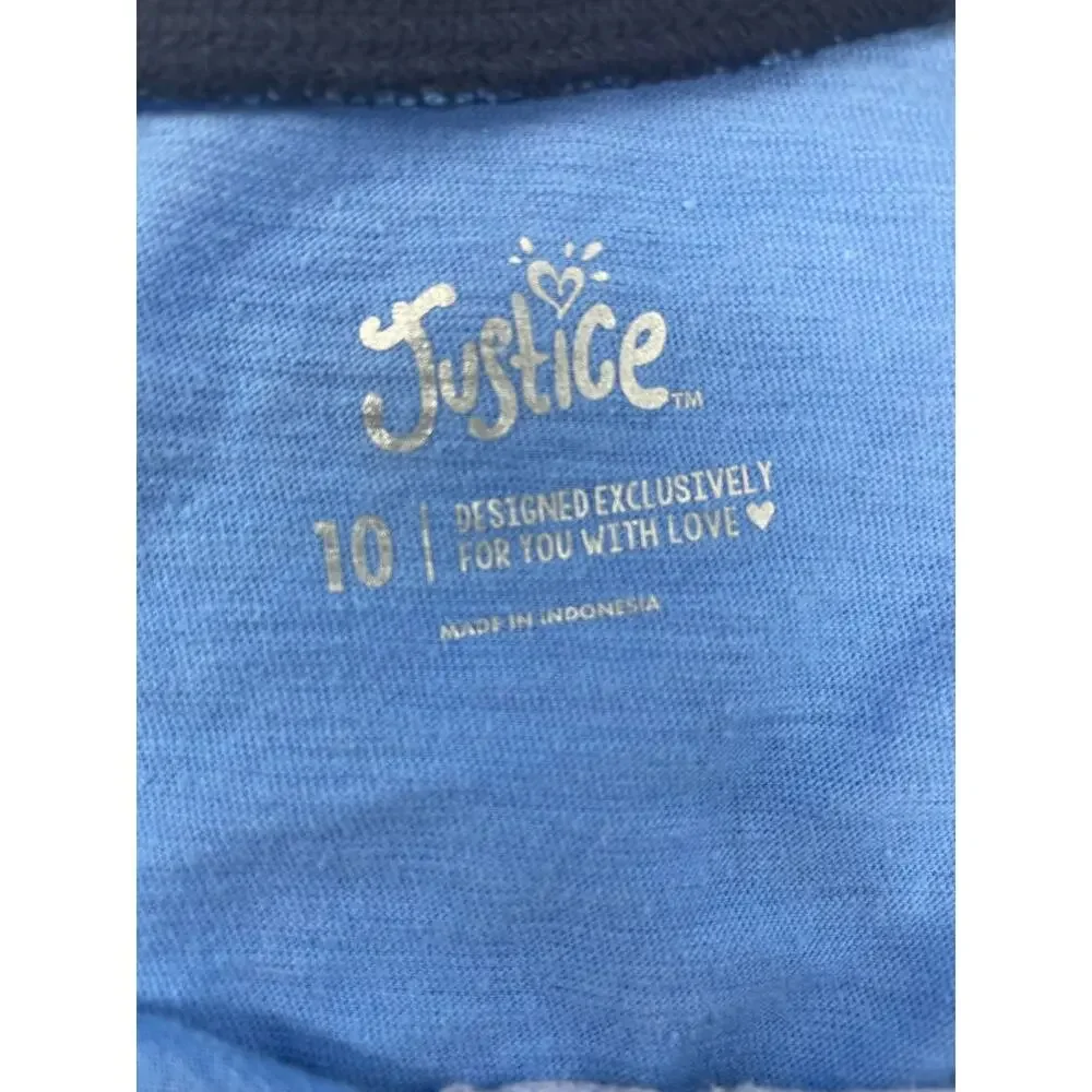Justice Girls' Blue Graphic Short Sleeve Baseball Emoji Selfie Top Youth Size 10